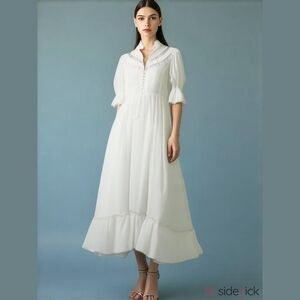 🤍 Vintage Dress Fairy Prairie Cottage Wedding Cream Lace Puff Sleeves